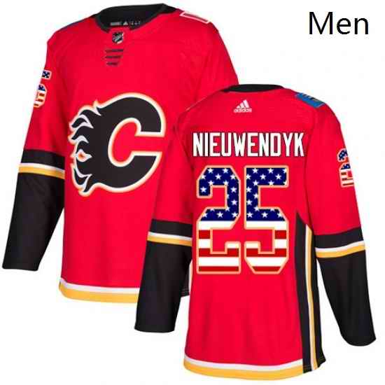 Mens Adidas Calgary Flames 25 Joe Nieuwendyk Authentic Red USA Flag Fashion NHL Jersey